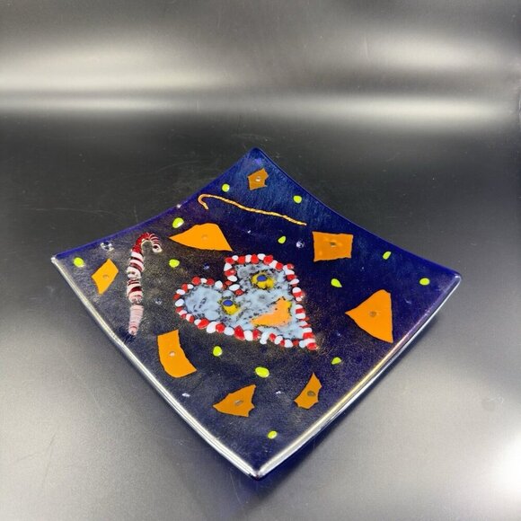 Hand Made Dichroic Fused Art Glass Square Dish Plate Christmas Decorated Vintage - Picture 13 of 15